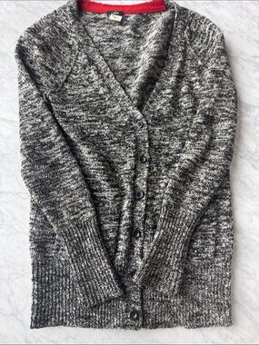 J. Crew Black & White Marled V-Neck Button Cardigan